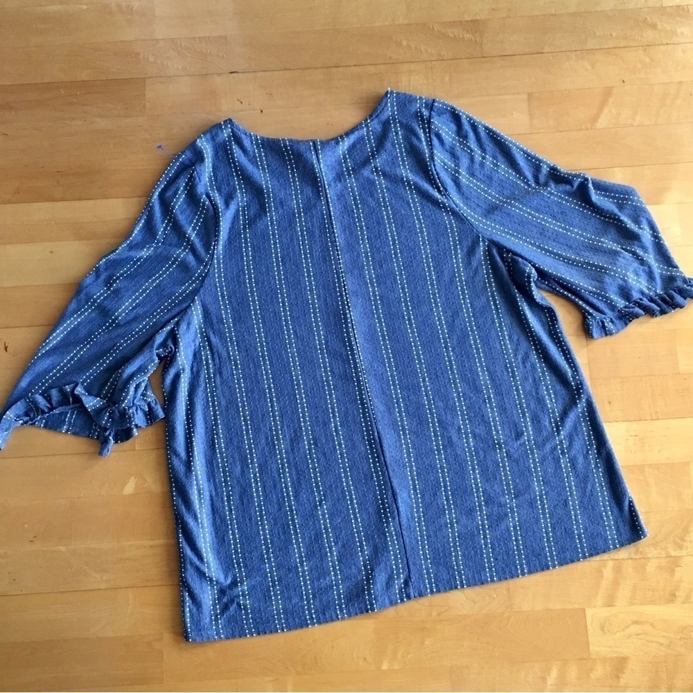 W5 Striped Top, Three Quarter Ruffle Sleeve, Blue, White, Size 3X - Picture 16 of 17
